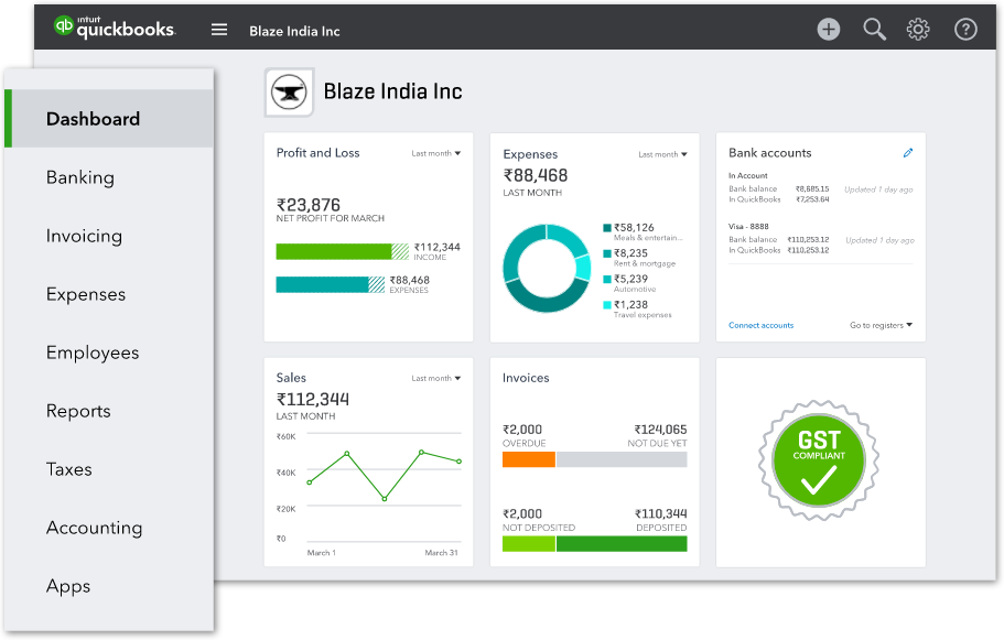 QuickBooks Online dashboard